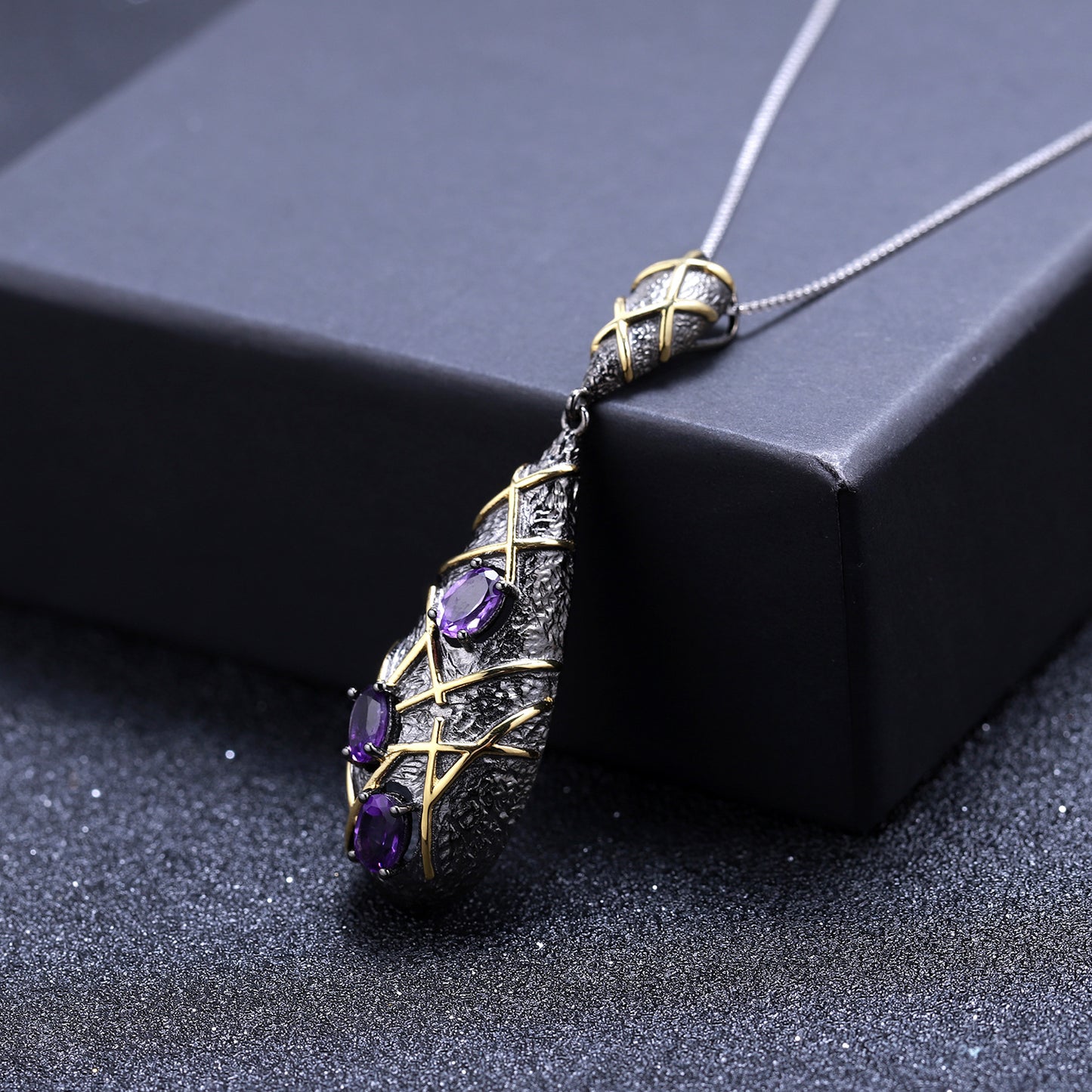 S925 silver natural amethyst necklace pendant