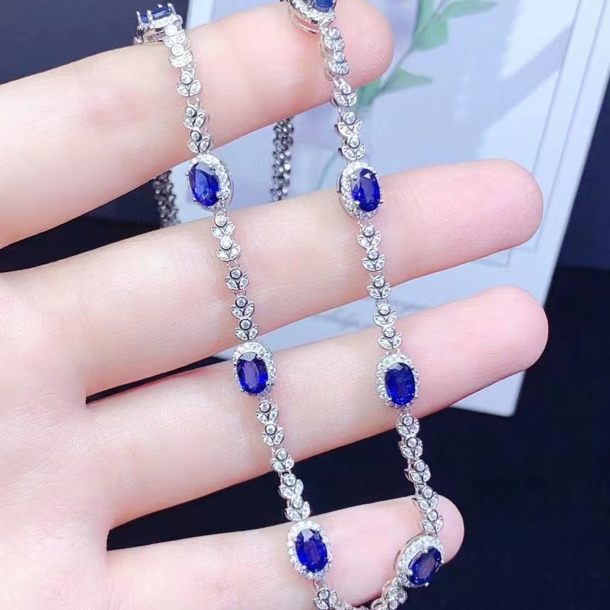 Natural sapphire necklace choker clavicle chain pendant