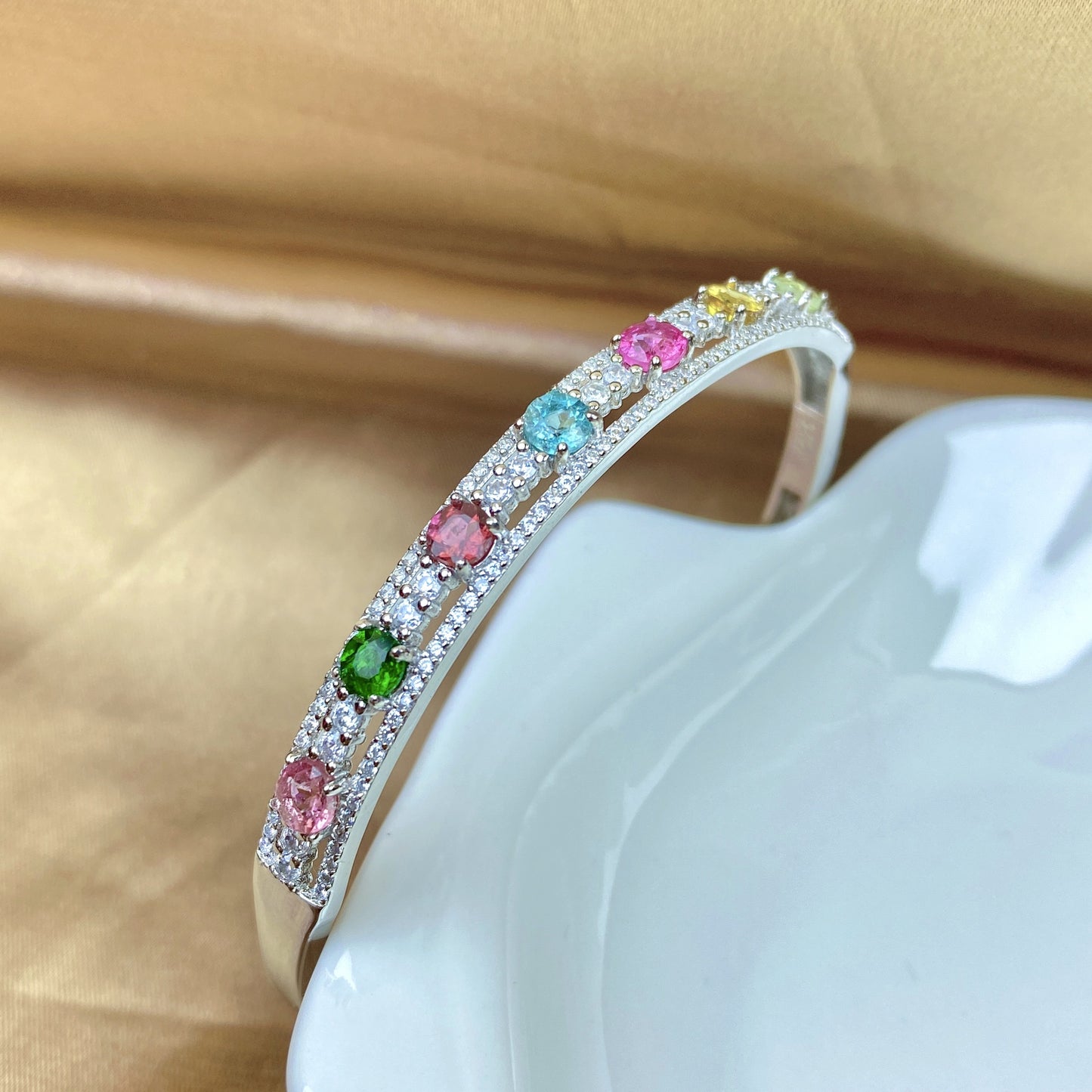 Brazil tourmaline Candy-colored bracelet feminine Joker light luxury wind bracelet s925 silver inlaid gemstone jewelry