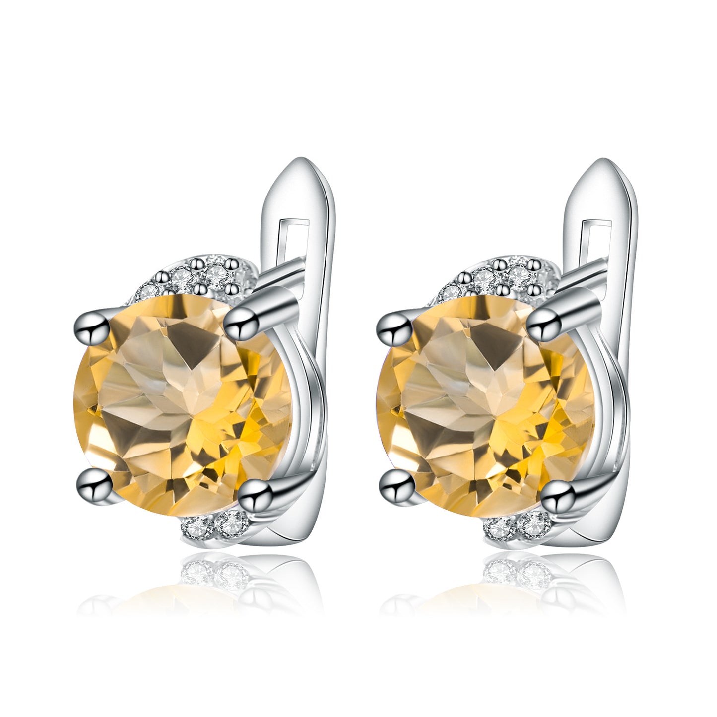 Natural yellow crystal earrings, fashionable and minimalist s925 sterling silver inlaid with natural color treasure earrings and earrings