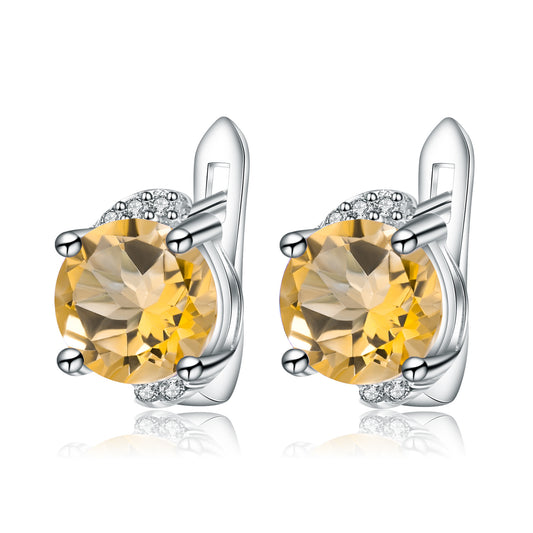 Pendientes de cristal amarillo natural, modernos y minimalistas, con incrustaciones de plata de ley s925 y pendientes de tesoros de color natural