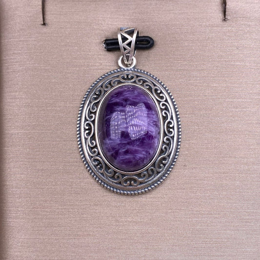 Pendentif améthyste dragon violet S925, pendentif creux rétro incrusté d'argent