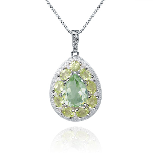 S925 silver inlaid natural olivine green amethyst pendant, light luxury and high-end natural gemstone necklace pendant