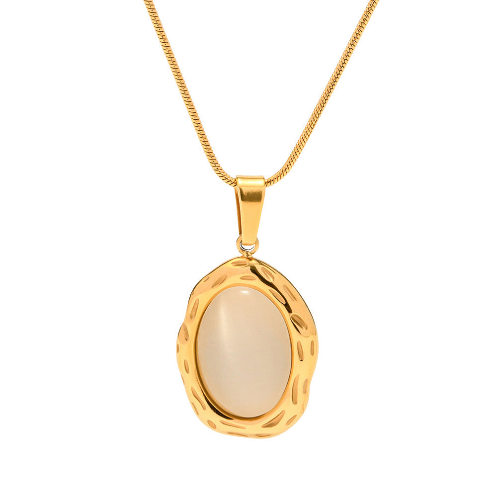 INS style cat's eye stone, light luxury, high-end feeling, niche necklace, stainless steel plated with 18K gold jewelry