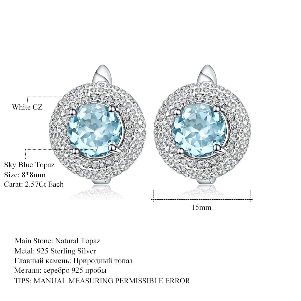 Natural Stone Topaz Earrings and Earrings s925 Silver Crystal Earrings and Earrings