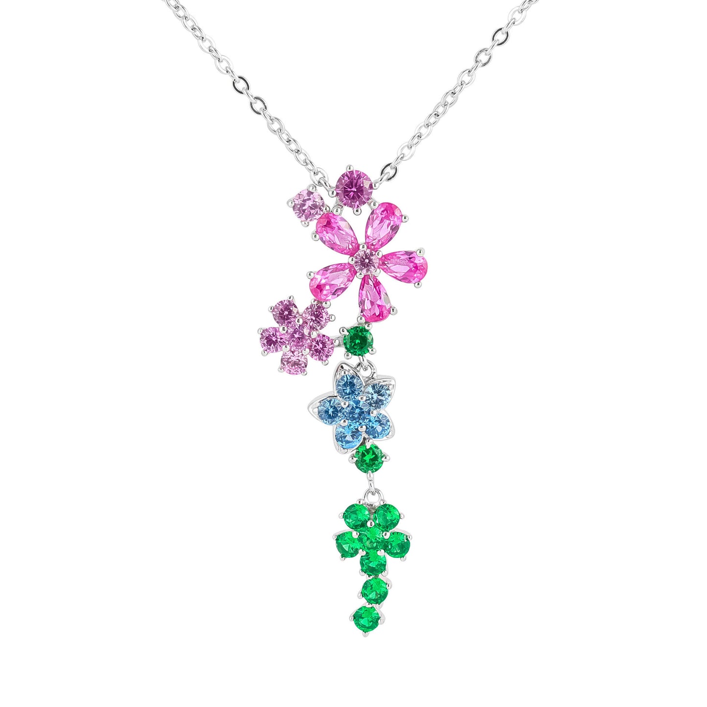 925 sterling silver colored gemstone flower necklace, niche design, high-end fashion versatile necklace