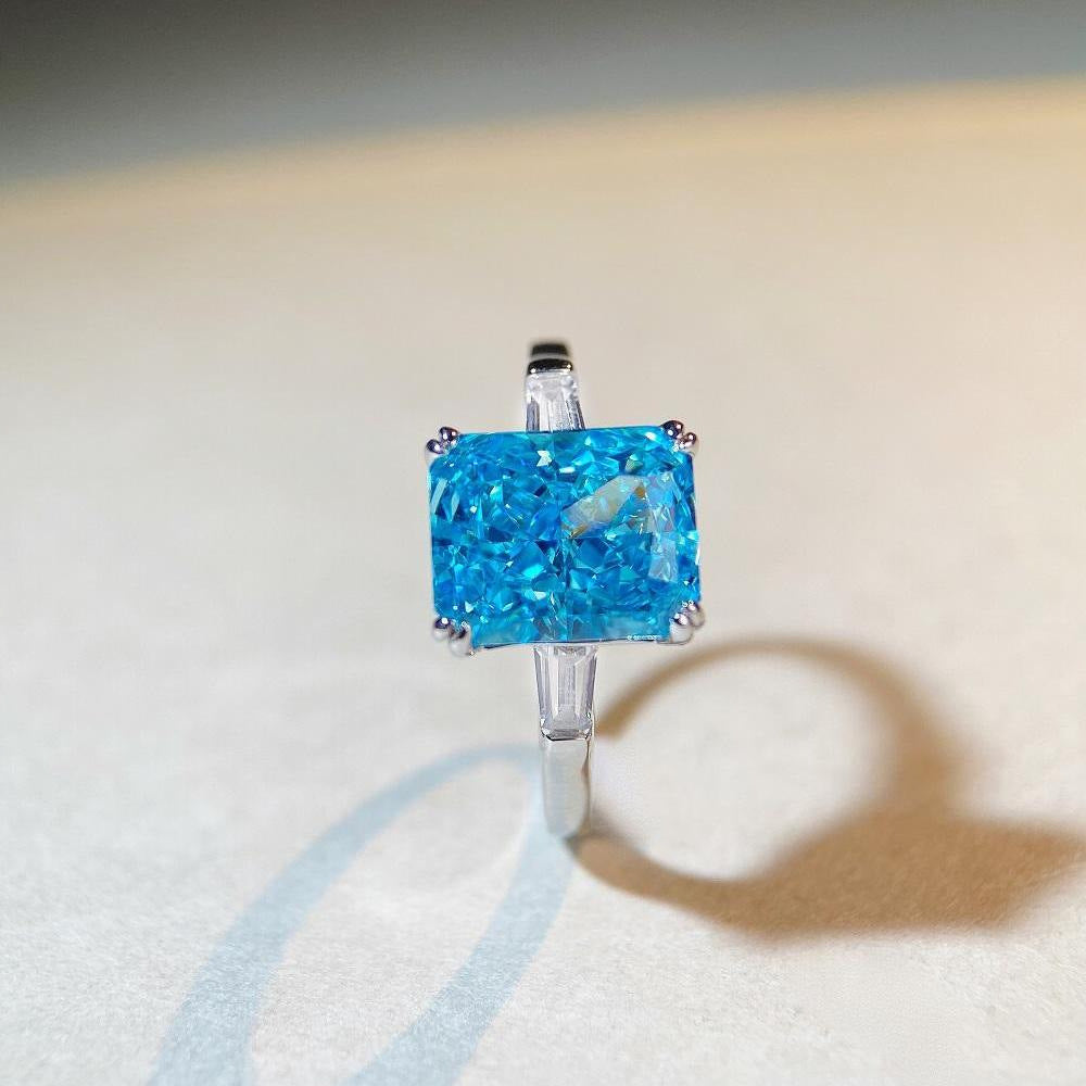 Bague en argent sterling S925, bague de luxe légère en zircon bleu marine, haut sens