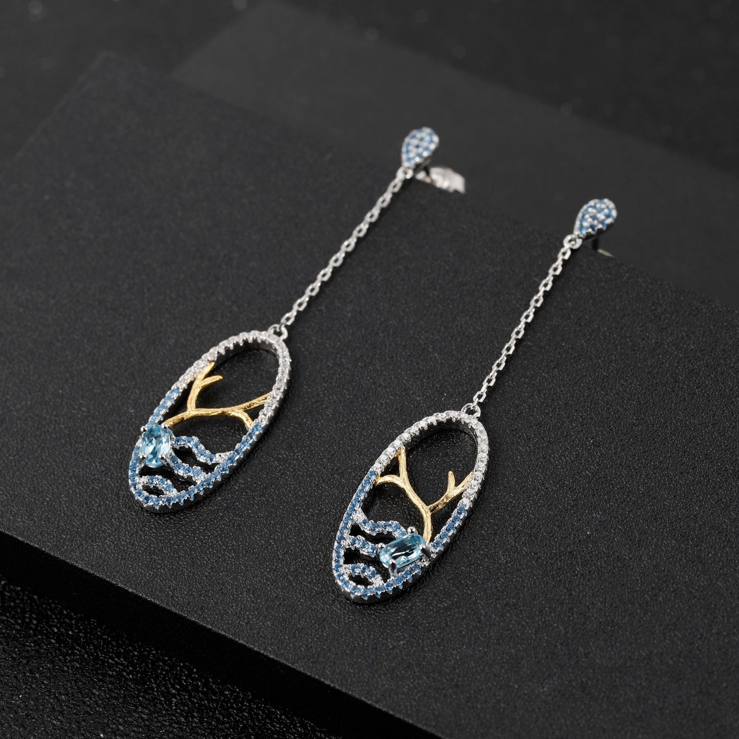 Boucles d'oreilles longues en pierres précieuses haut de gamme de créateur Boucles d'oreilles en argent 925 avec topaze naturelle