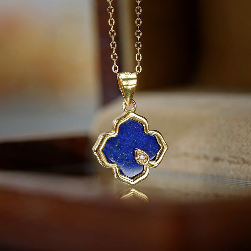 S925 silver gold-plated lapis lazuli pendant