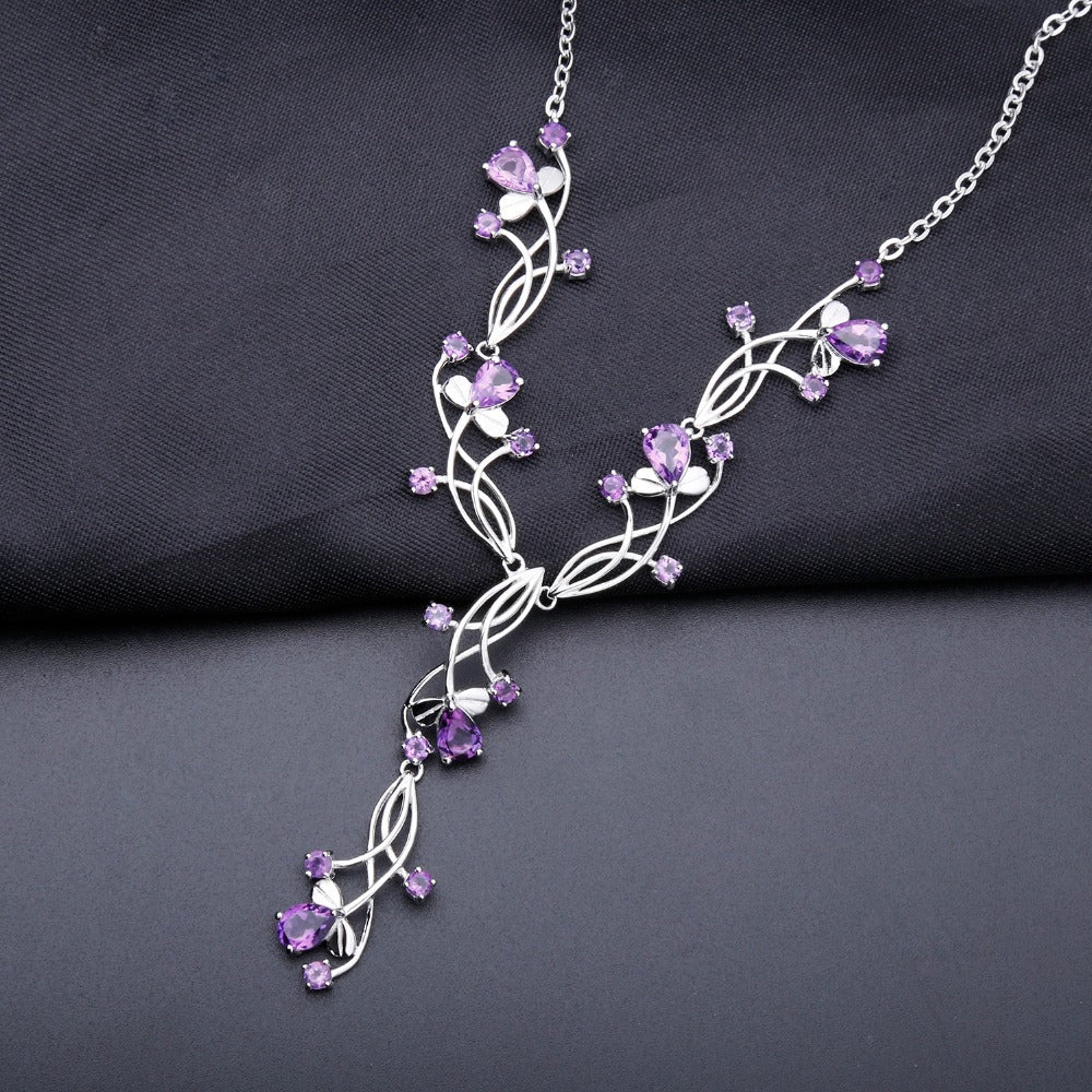 DF Natural gem luxury Boutique necklace female 925 sterling silver inlaid natural amethyst Exquisite Jewellery Romatic gift for women