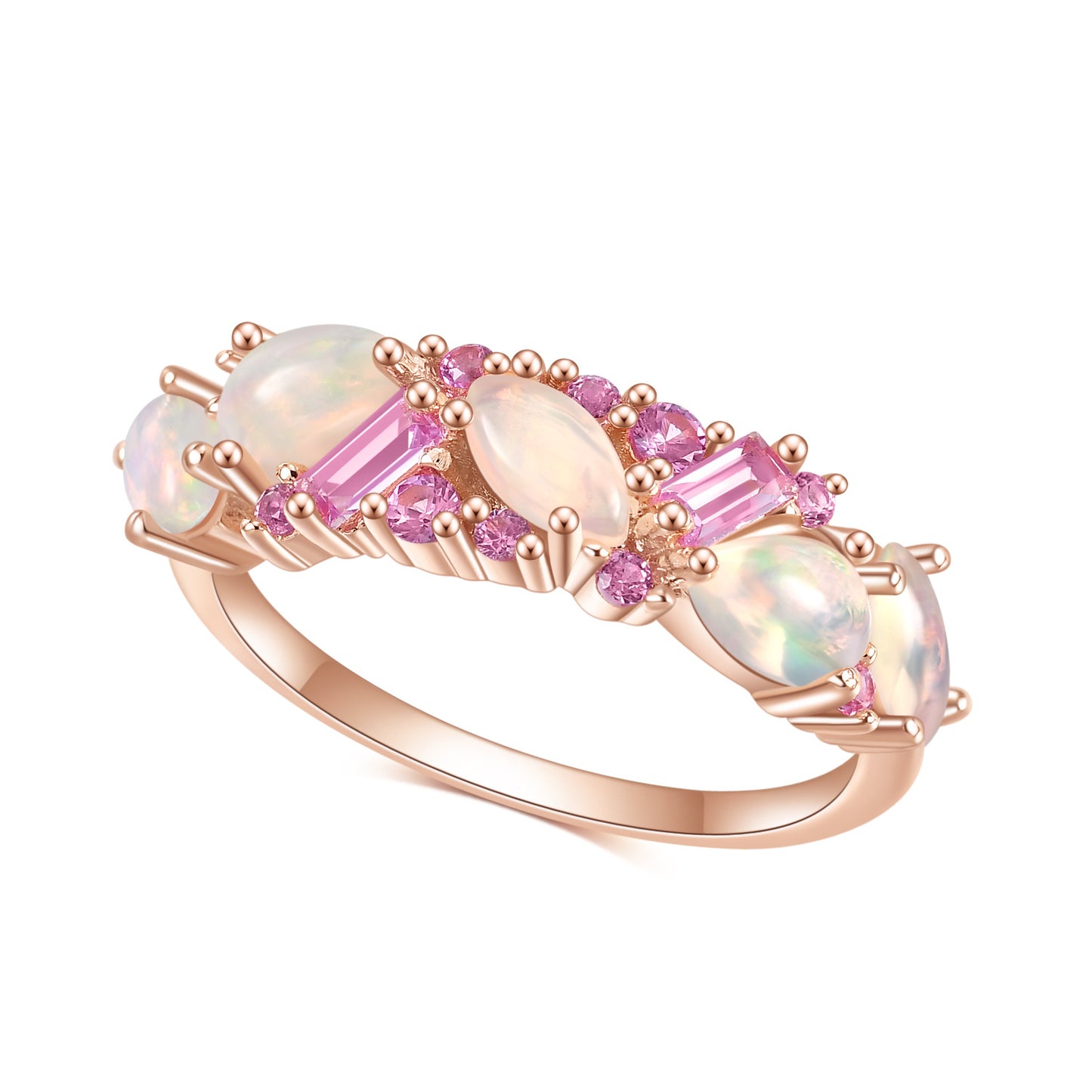 S925 Sterling Silver Inlaid Natural Australian Treasure Ring with High Quality Light Luxury Colored Gemstone Rose Gold Ring