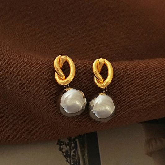 [DF] Boucles d'oreilles de niche en cuivre plaqué or véritable S925 avec aiguille en argent personnalisé avec nœud personnalisé pour femmes, boucles d'oreilles boule en métal à la mode