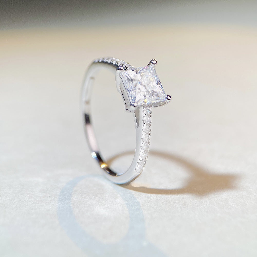 Bague carrée Moissanite pour femmes, en argent 925, bague en diamant à quatre griffes, Euro américain 6x6