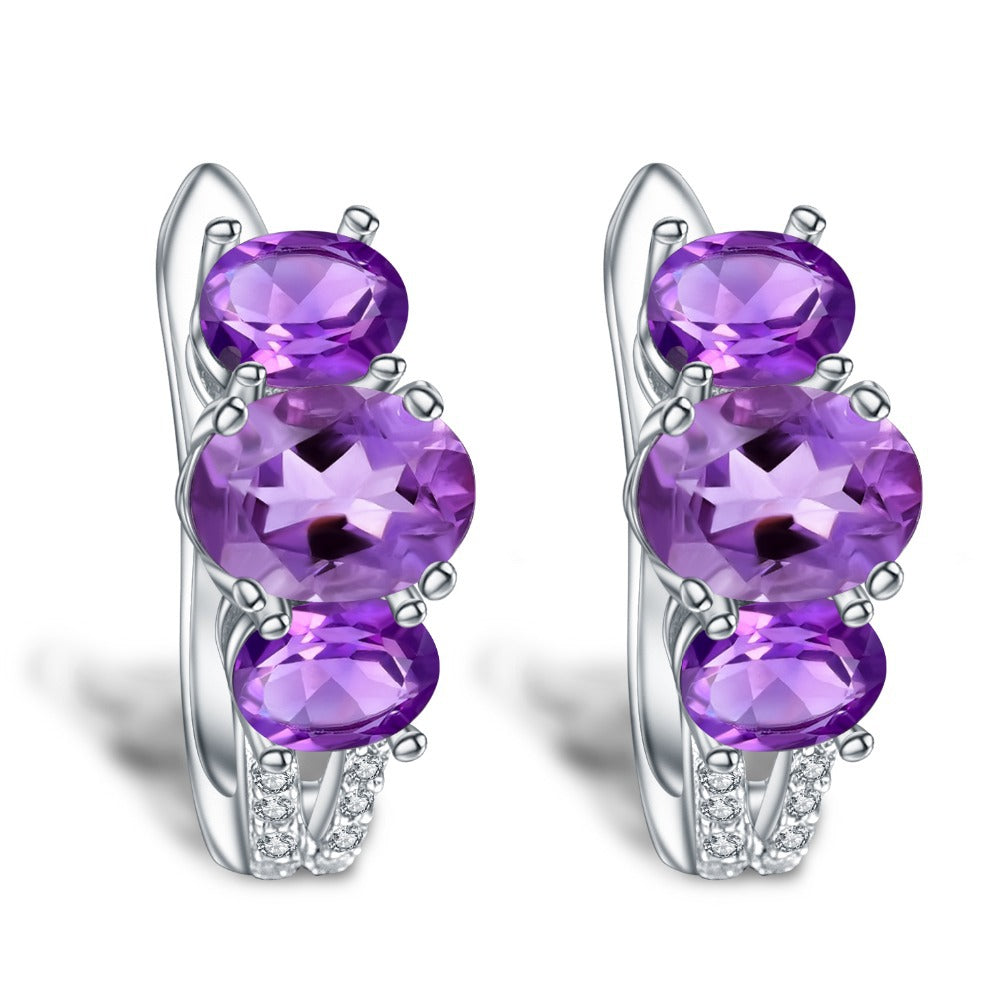 Natural Amethyst Earrings s925 Silver Inlaid with Natural Colorful Treasure Earrings