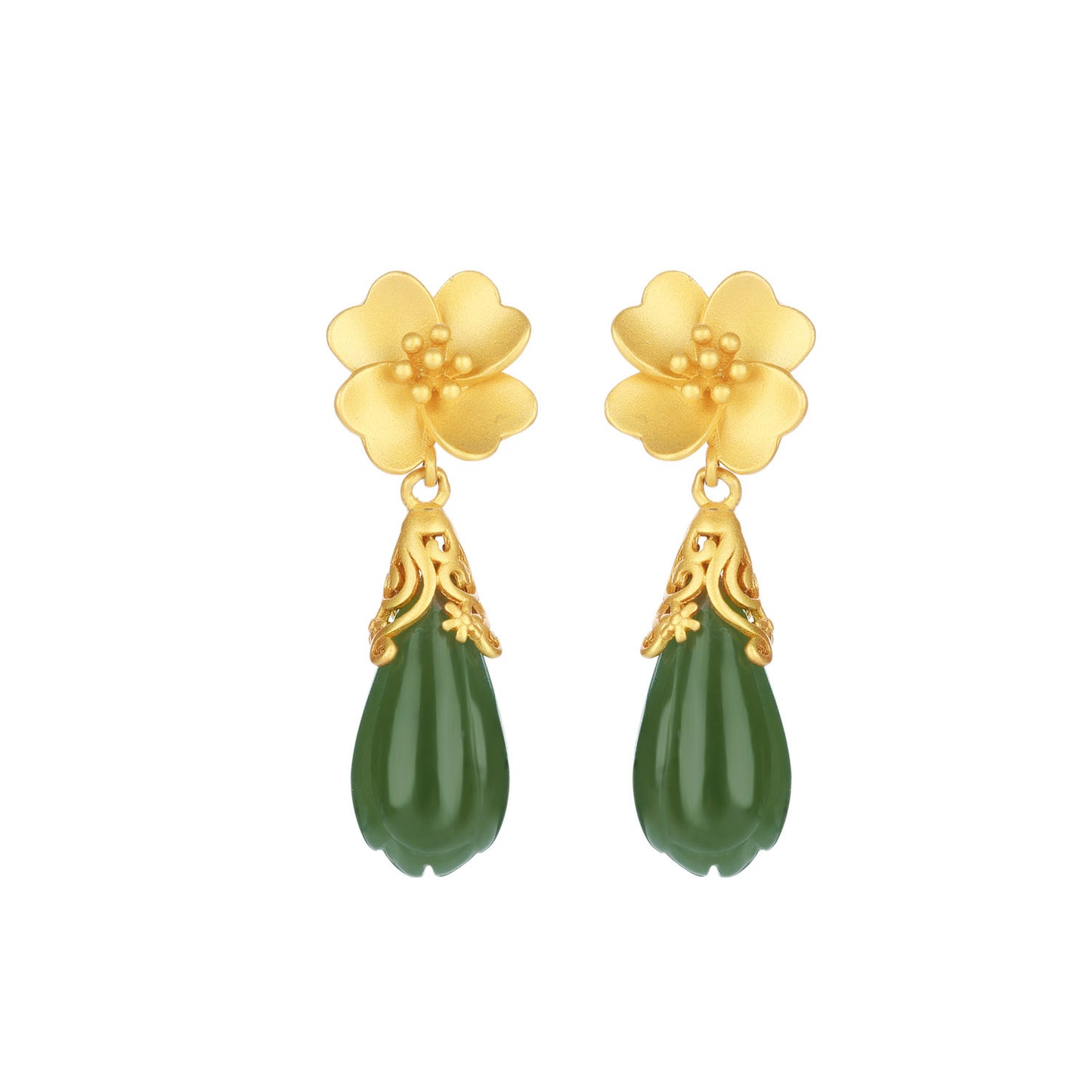 Boucles d'oreilles en argent plaqué or S925, incrustées de jaspe de jade hétien