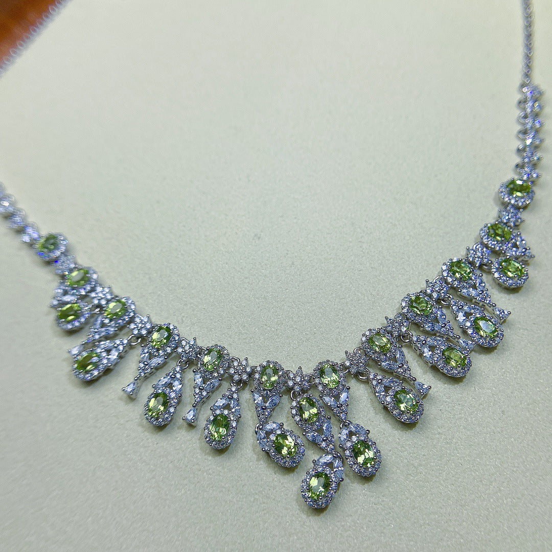 [DF]Natural Olivine Necklace - S925 Silver Setting, 3x4mm Gemstone, Hot Selling in Europe and America