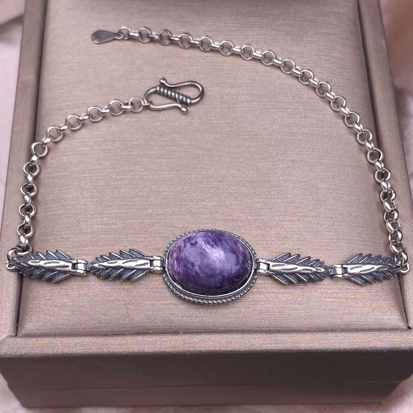 Bracelet améthyste Dragon violet, argent s925 incrusté, bijoux vintage en vieille feuille