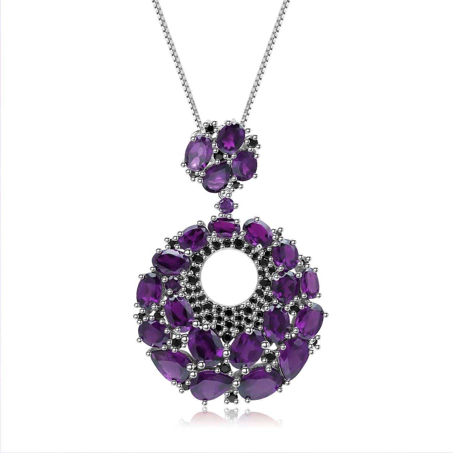 Designer's elegant and luxurious 925 silver inlaid natural color treasure amethyst necklace pendant