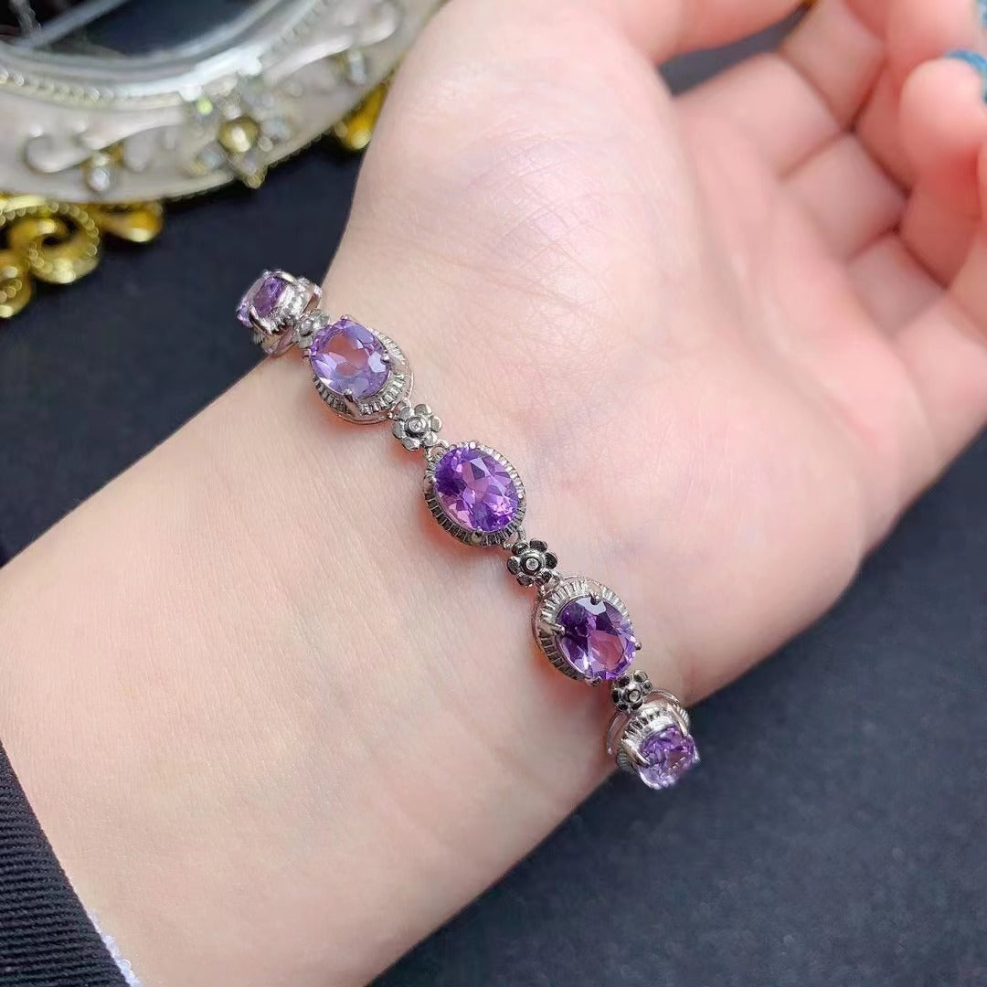 Natural Amethyst 925 Silver Inlaid Vintage bracelet Color Pogran Amethyst 925 Silver inlaid vintage bracelet