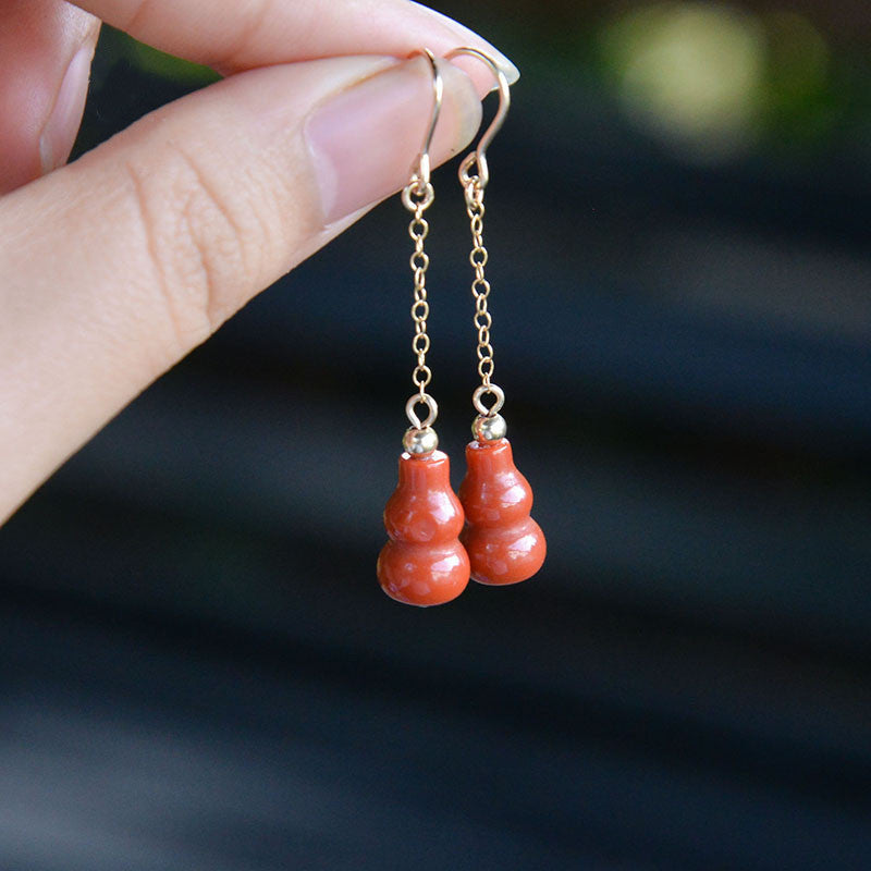 Natural South Red Agate Gourd Ear Hook Small Pendant