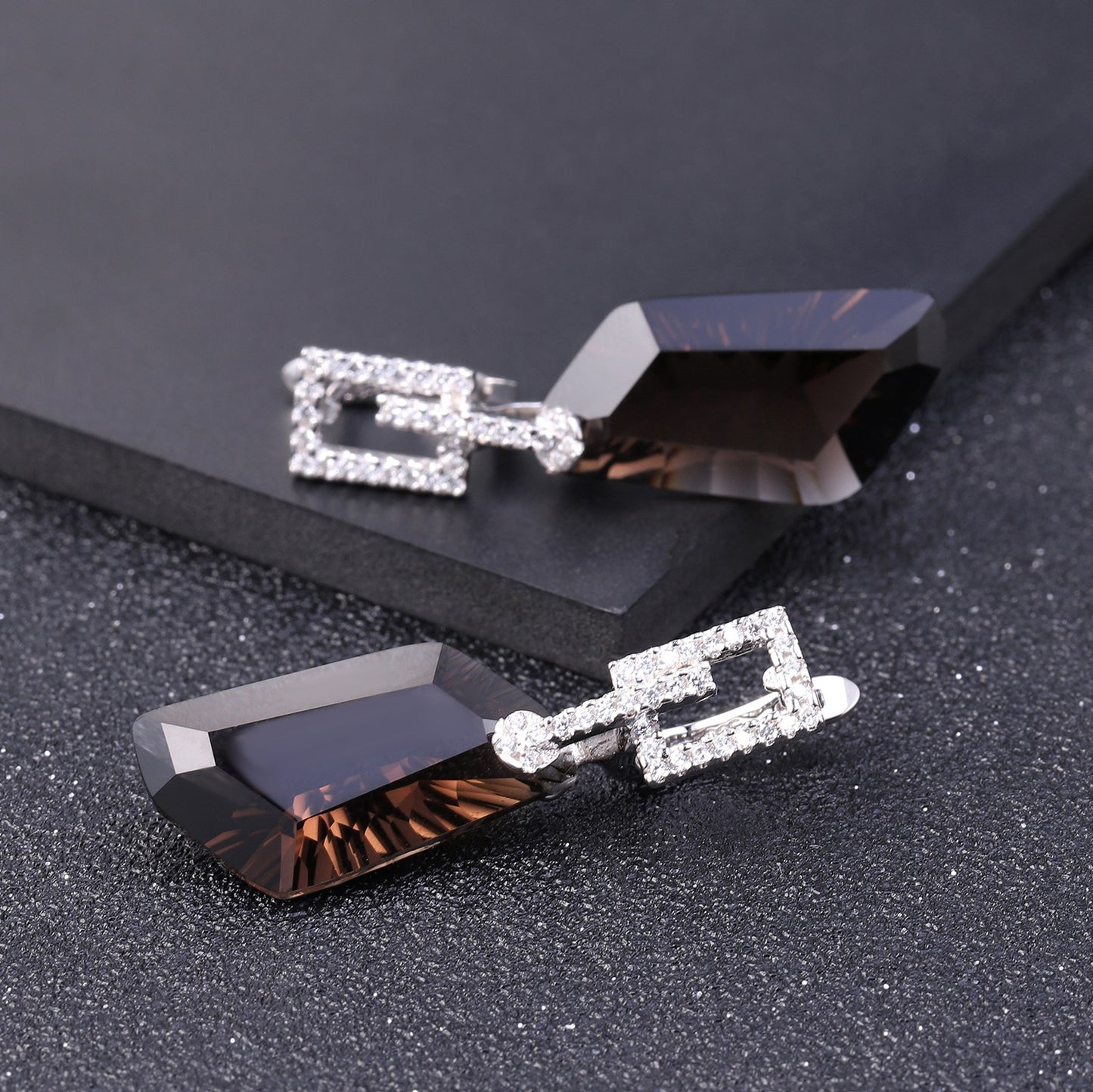 Advanced natural tea crystal earrings with fashionable design sense s925 silver irregular large carat natural gemstone earrings