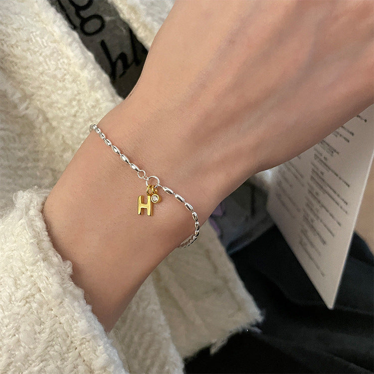 [DF]Pulsera de plata de ley 925 con letra H minimalista y exquisita de Corea 2023, nueva pulsera de novia con diseño de nicho