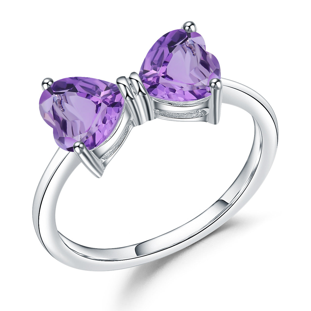 Love Gemstone Bow Ring Women's Natural Stone S925 Silver Amethyst Ring