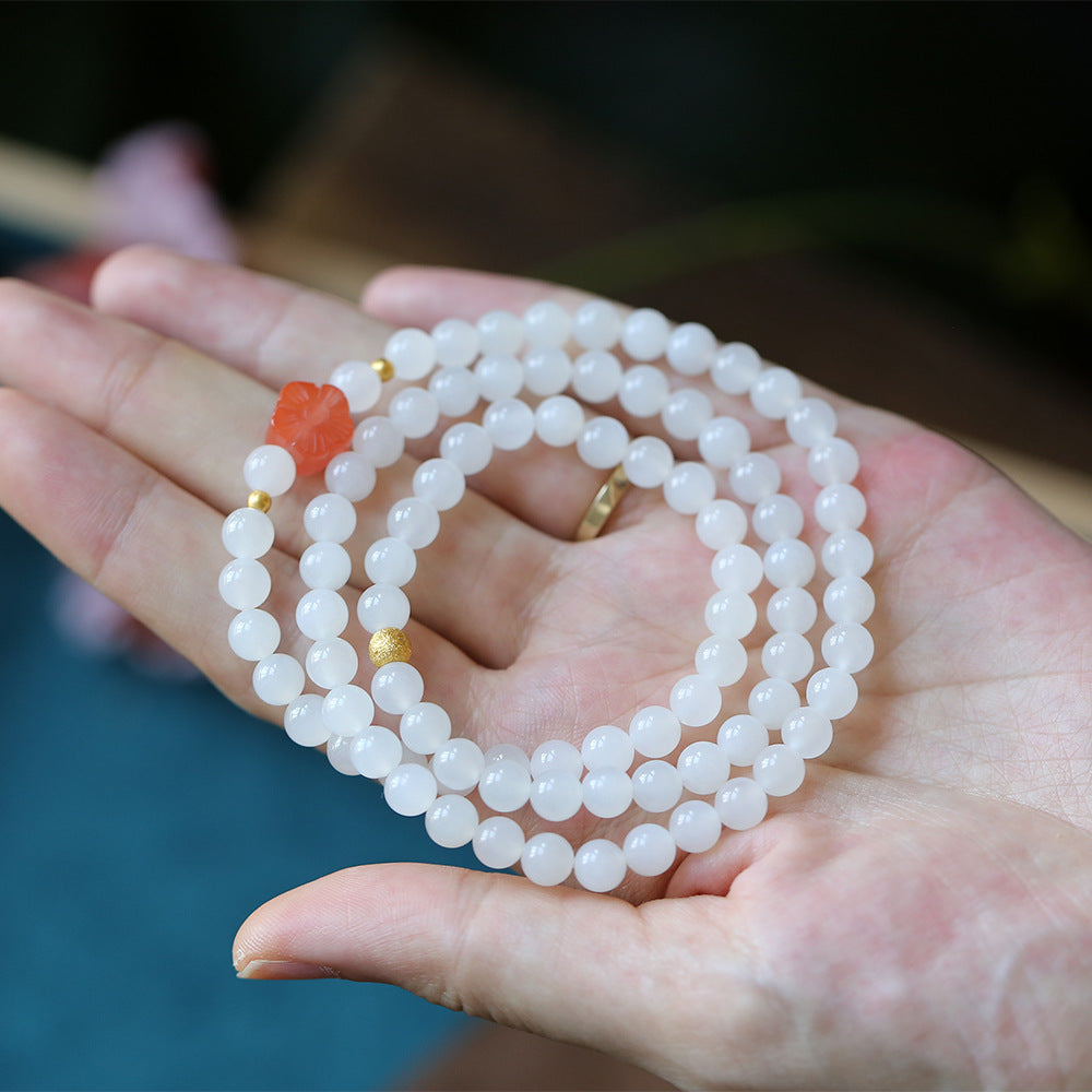 Natural Hotan Jade Bracelet White Jade with Cherry Red South Red Flower