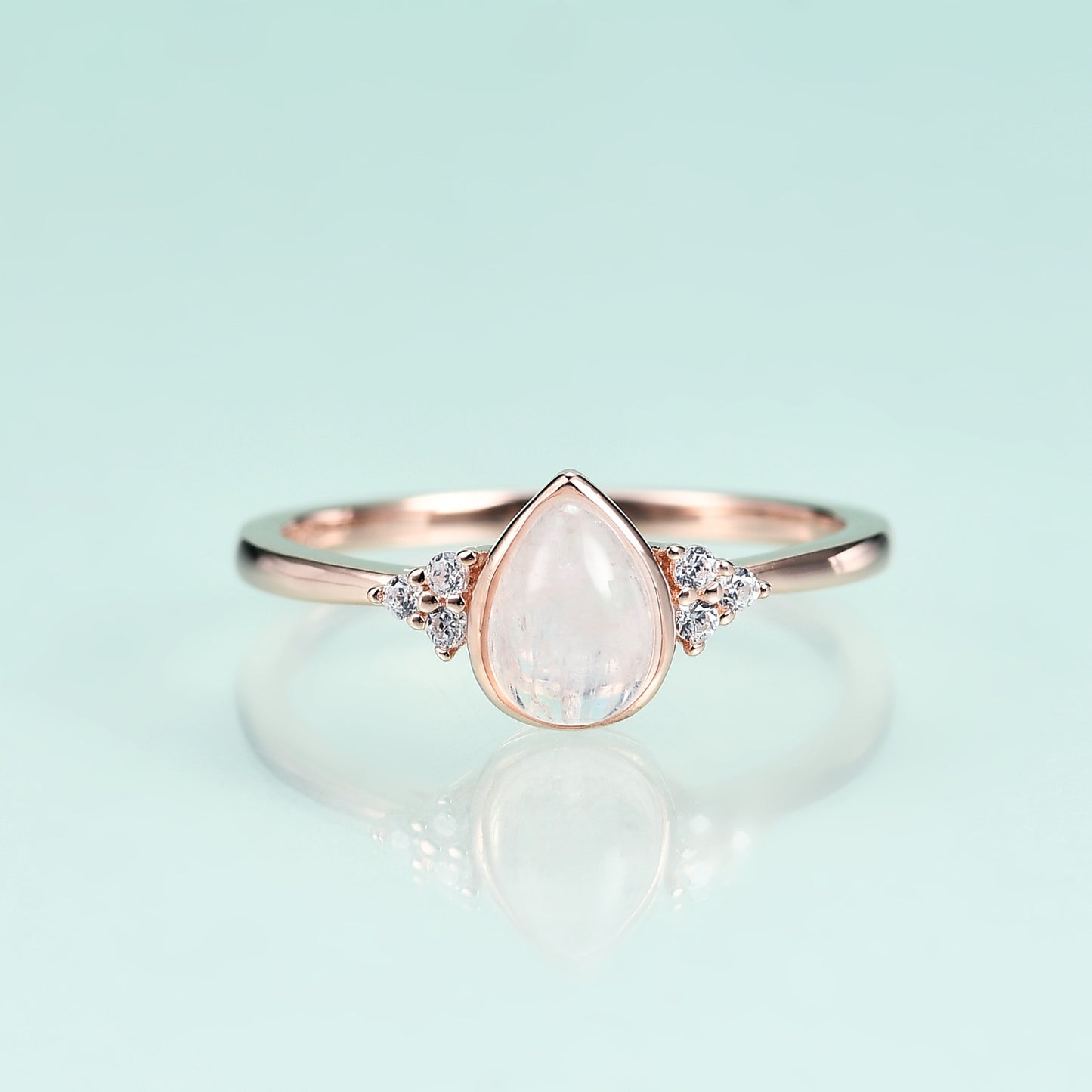 S925 sterling silver inlaid natural moonstone ring premium temperament rose gold gemstone ring