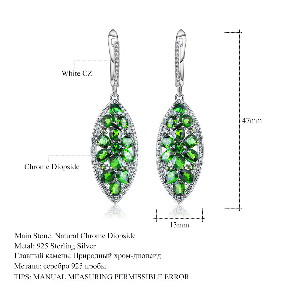 Fashionable and Natural Color Treasure Diopside Earrings and Earrings, Luxury Design and Personalized S925 Pure Silver Earrings and Earrings