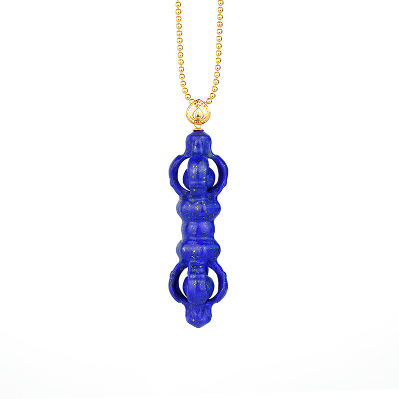 Or 18 carats incrusté de pendentif neutre sculpté en or lapis-lazuli naturel en trois dimensions