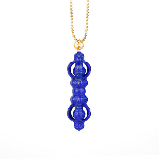 18K gold inlaid with natural lapis lazuli gold three-dimensional carved neutral pendant