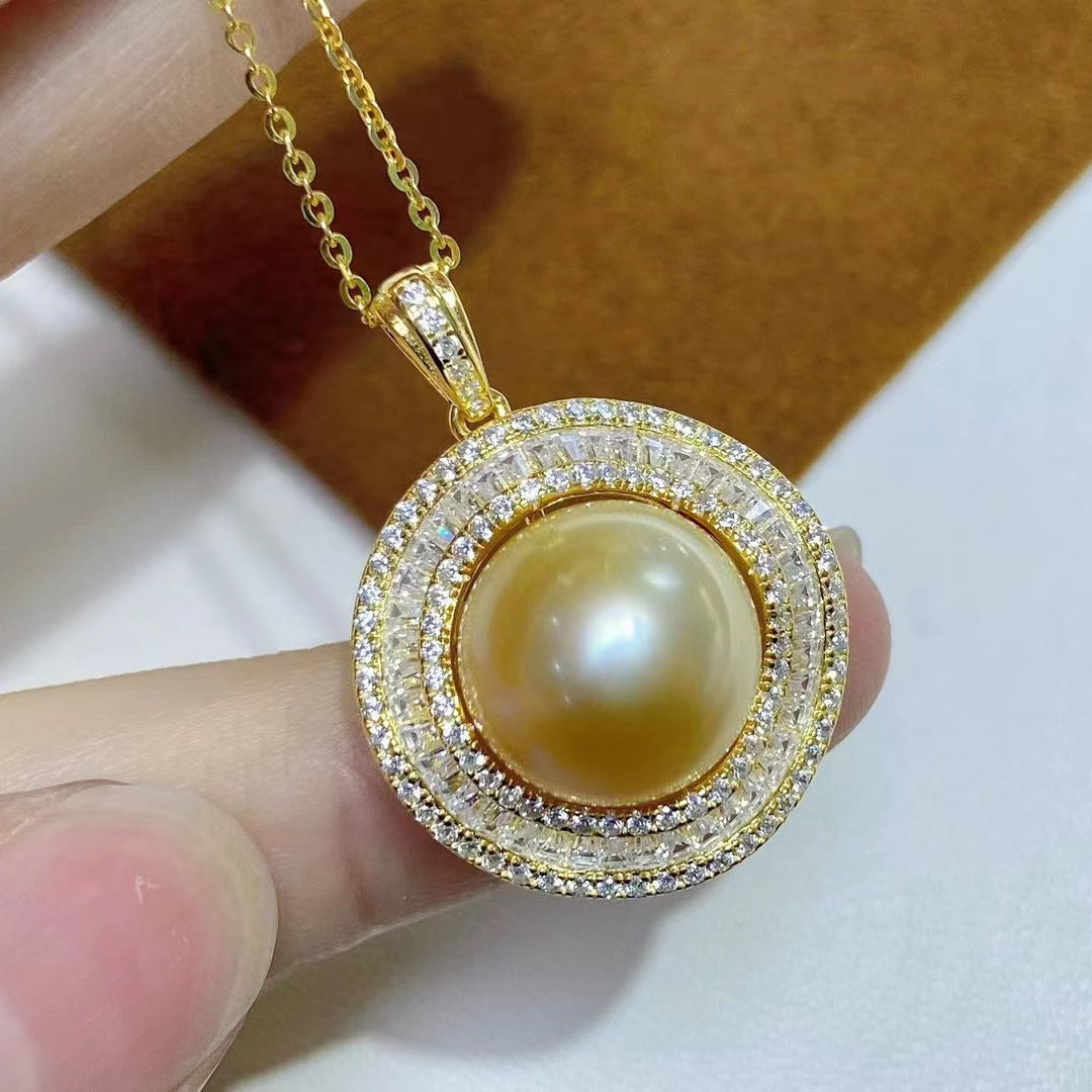 High quality Nanyang Gold Pearl Pendant S925 Silver delicate 11-12mm round gold Sea Pearl pendant