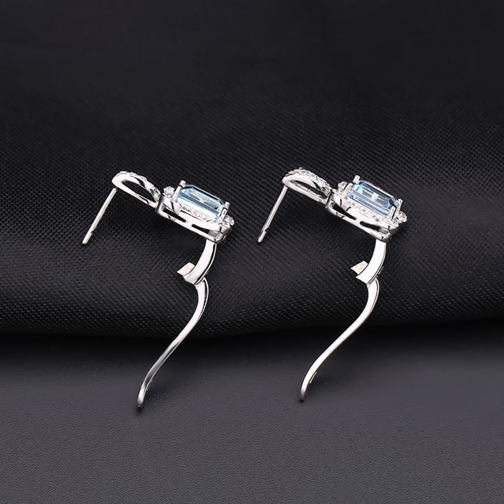 Natural Colorful Treasure Topaz Earrings and Earrings with Advanced Sense s925 Silver Inlaid Natural Gemstone Earrings and Earrings