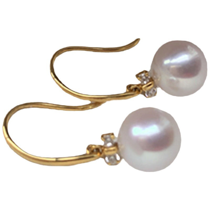 [DF]Elegant Long Silver Akoya Pearl Dangle Earrings - 7-10mm