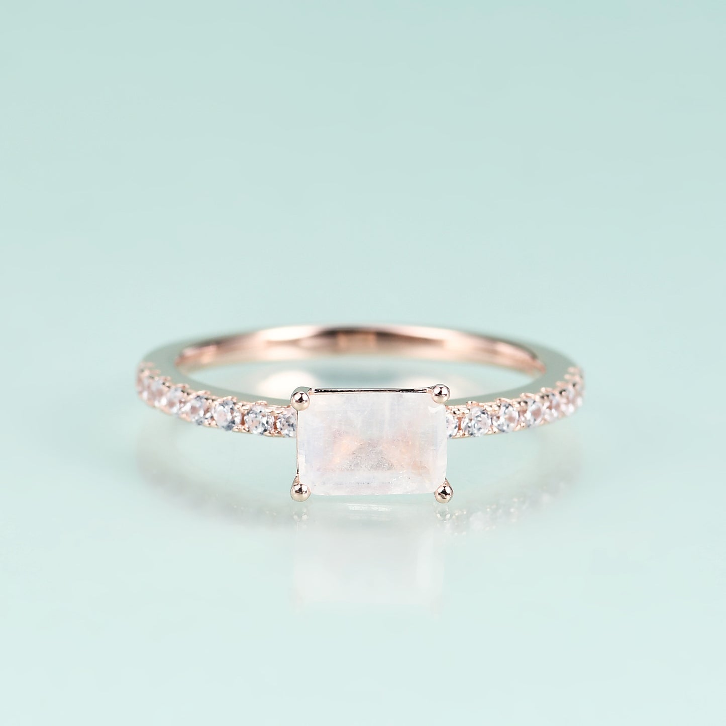 Bague en argent sterling S925 incrustée de pierres précieuses naturelles au clair de lune, bague en or rose de luxe légère de style simple et élégant à la mode