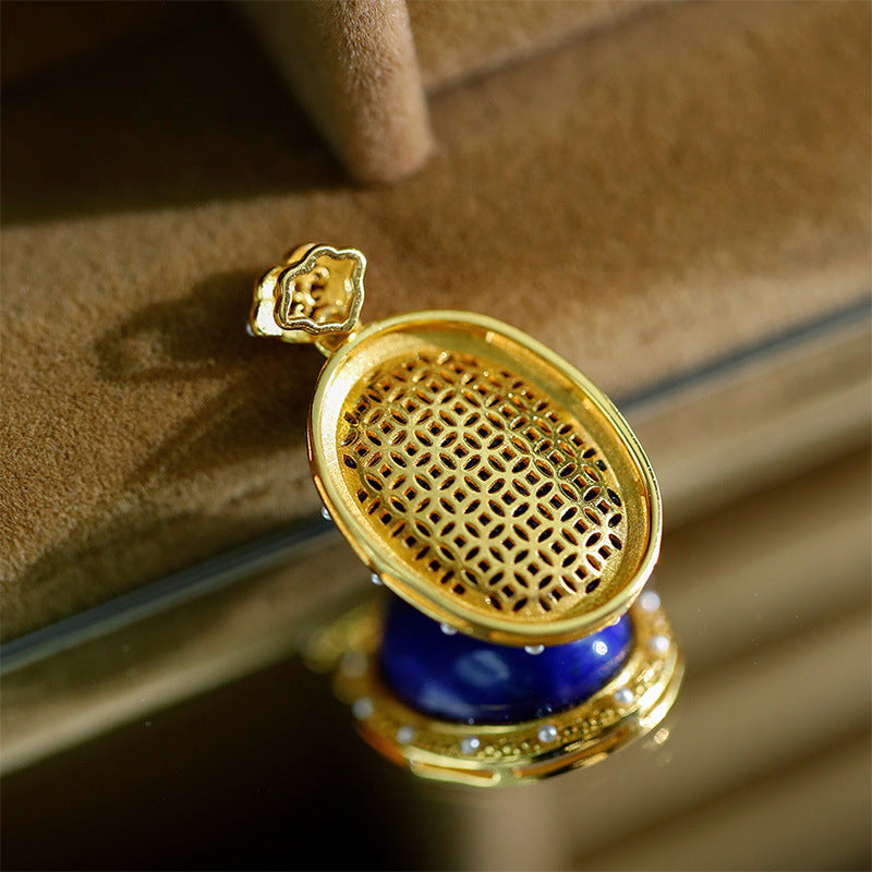 S925 sterling silver gold-plated lapis lazuli cabochon pendant