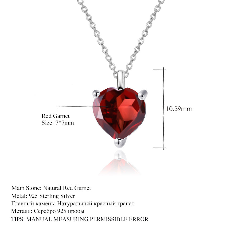 Natural garnet love pendant with collarbone chain s925 silver inlaid gemstone necklace pendant