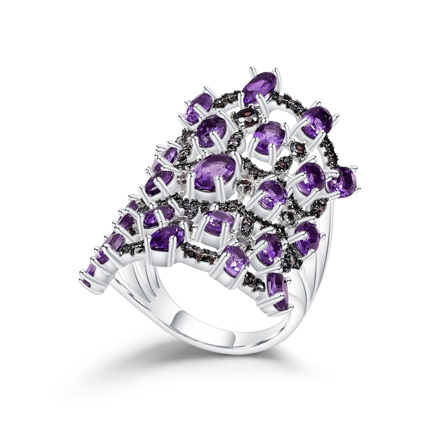 Natural Amethyst Ring s925 Silver Set Gemstone Ring