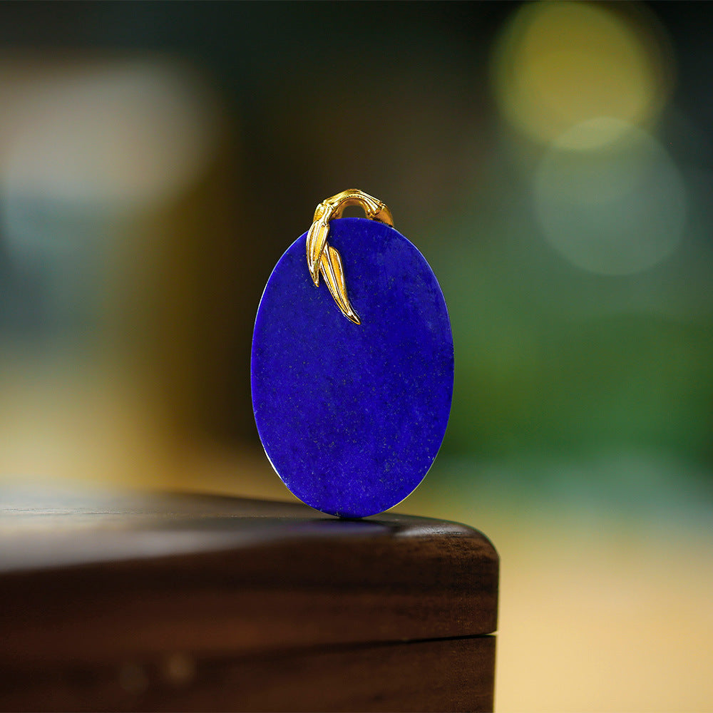 S925 silver gold-plated lapis lazuli oval pendant is atmospheric and simple