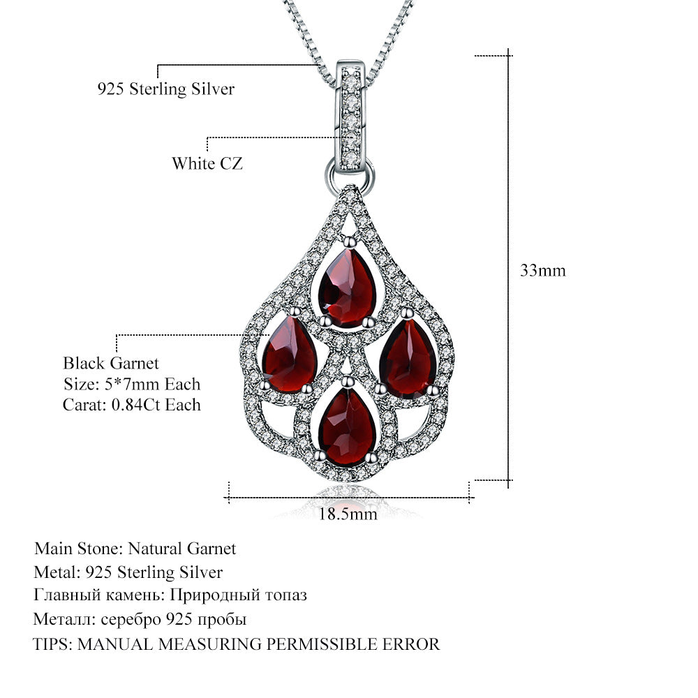 Natural Garnet Necklace S925 Silver Inlay Gemstone Natural Colored Stone Necklace Pendant