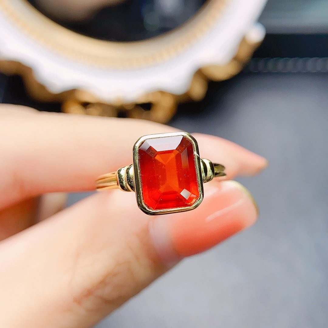 [DF]Natural Garnet Ring - S925 Silver Setting