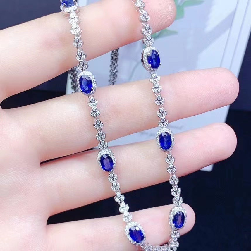 Natural sapphire necklace choker clavicle chain pendant