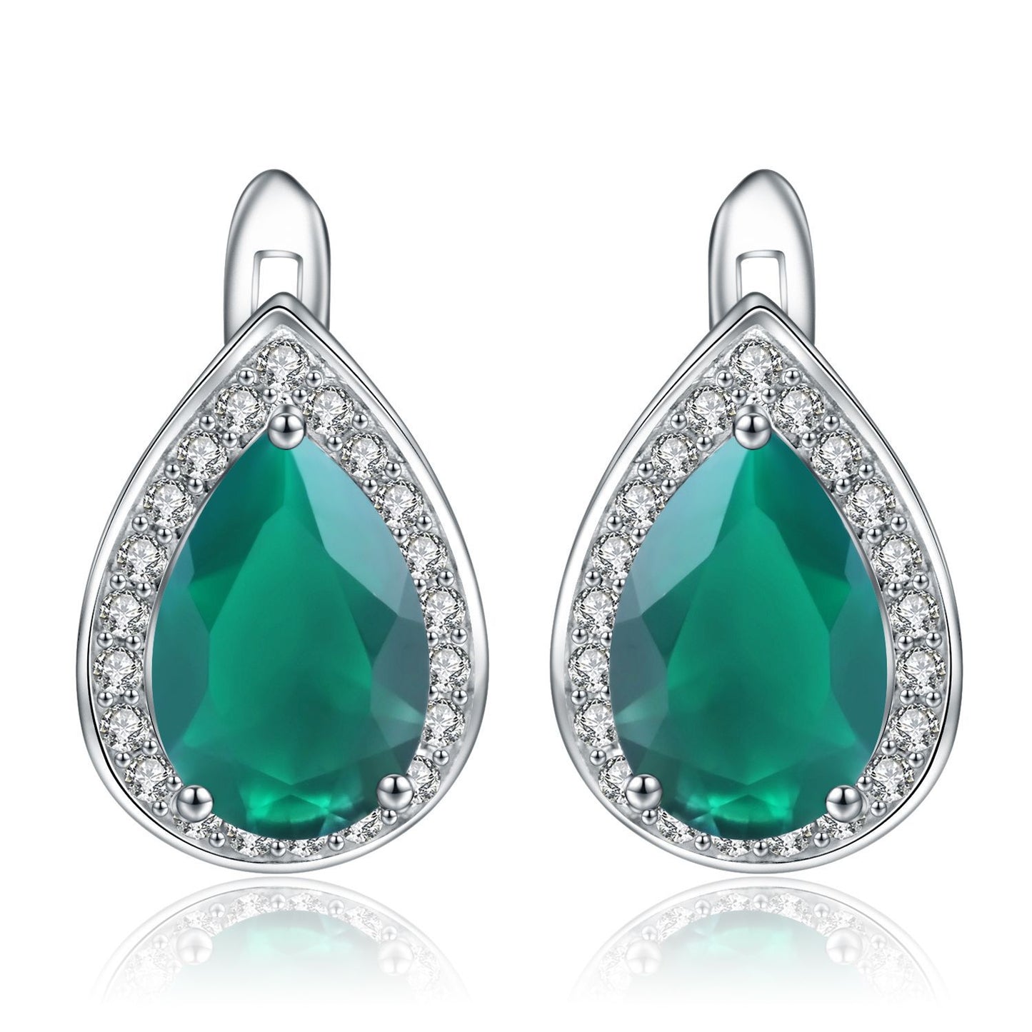 Natural stone earrings s925 silver inlaid green agate earrings drop pear-shaped gemstone earrings