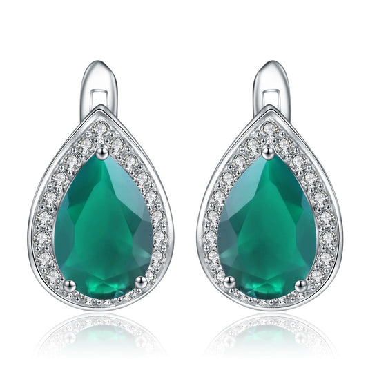 Natural stone earrings s925 silver inlaid green agate earrings drop pear-shaped gemstone earrings