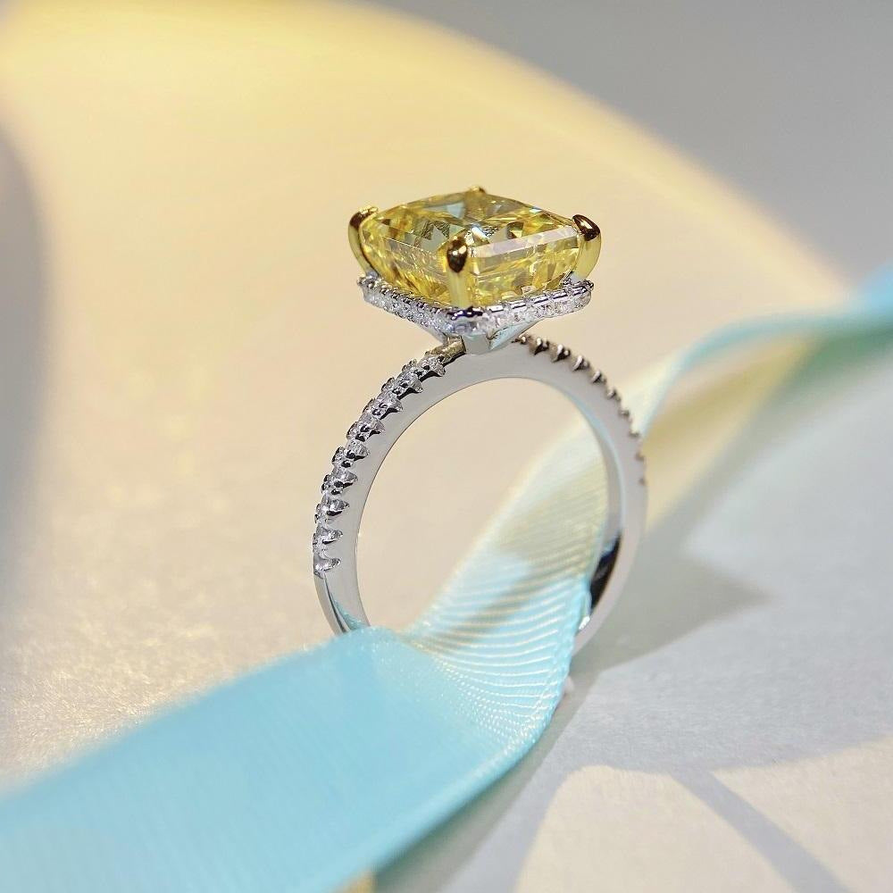 Bague en argent sterling S925 avec diamant à haute teneur en carbone, coupe fleur de glace, pierre précieuse colorée en Zircon