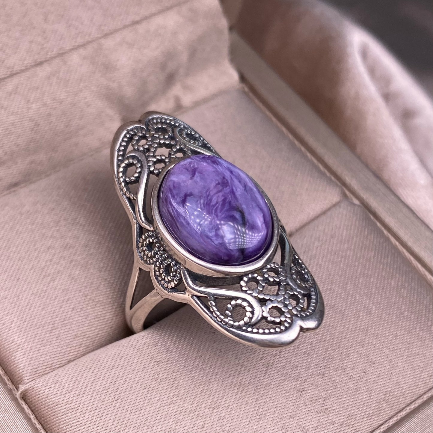 Anillo de amatista con dragón morado y incrustaciones de plata S925 Anillo de reina vintage