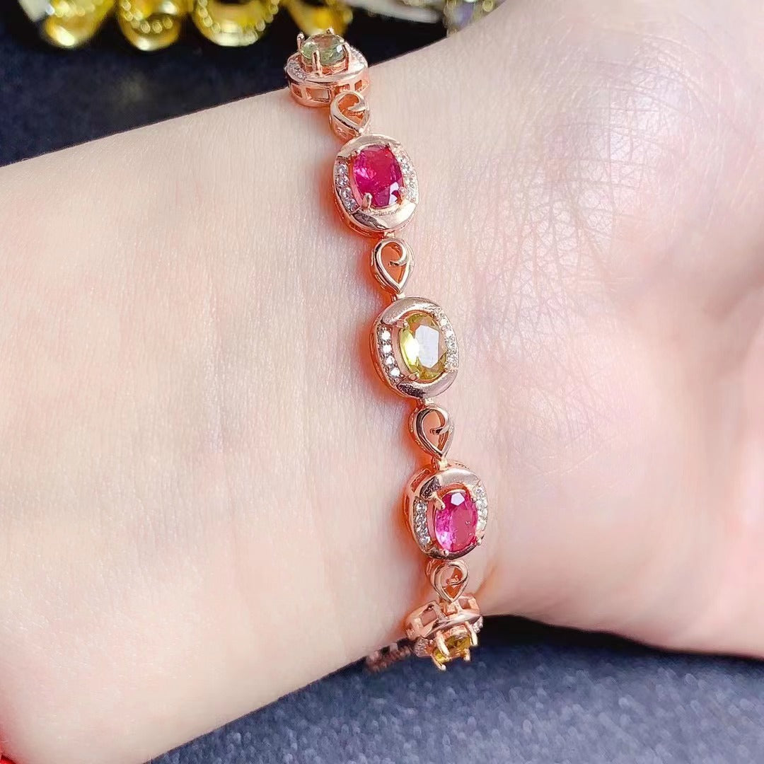 Natural tourmaline bracelet color gorgeous 925 silver