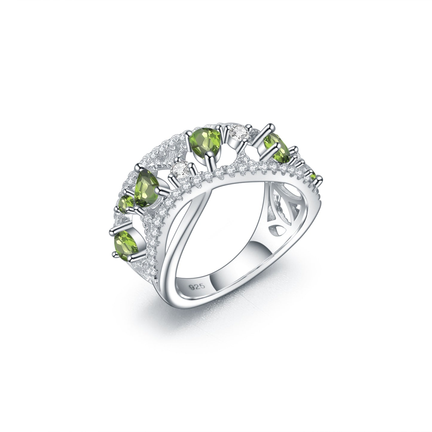 Bague Diopside naturelle avancée, bague au trésor colorée incrustée d'argent s925