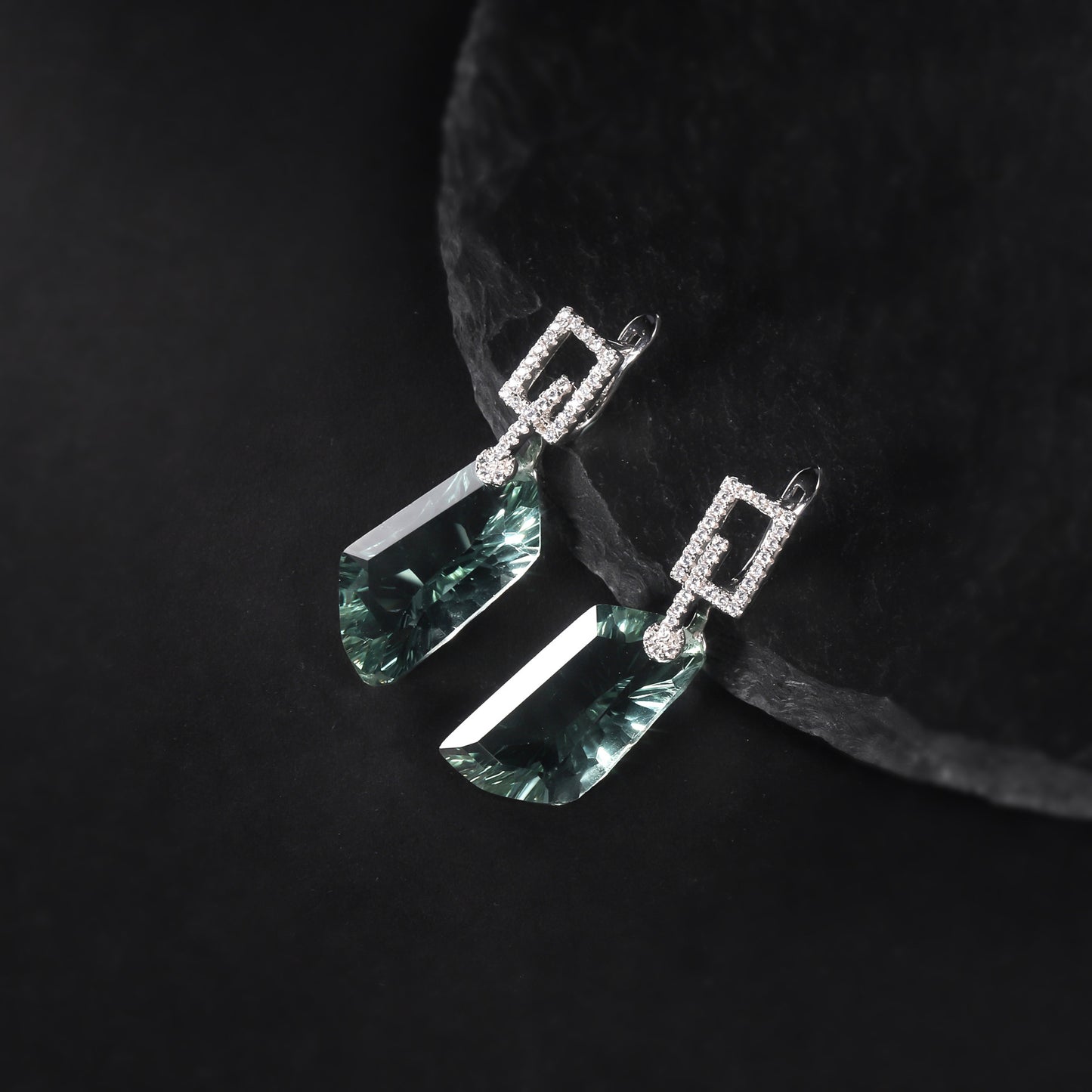 S925 Silver Green Amethyst Earrings Set with Irregular Large Gemstone Colorful Treasure Earrings and Earrings